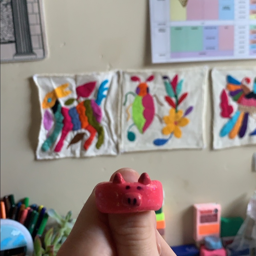 Pink pig ring